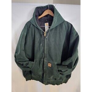 CARHARTT Vtg Green Work Wear Hooded Quilted Lining J130 Mos Jacket Size 5XL